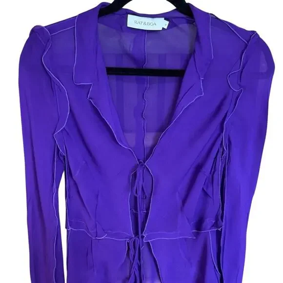 NWOT Rat And Boa Aphrodite Blouse Ruffle Semi Sheer Top In Purple Size Small - Picture 6 of 15